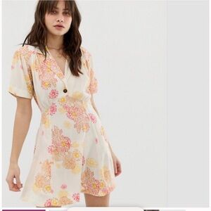 Free People Floral Mini Dress in Cream and Pink